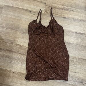 Brown Glittery Spaghetti Strap sheer - cami metallic